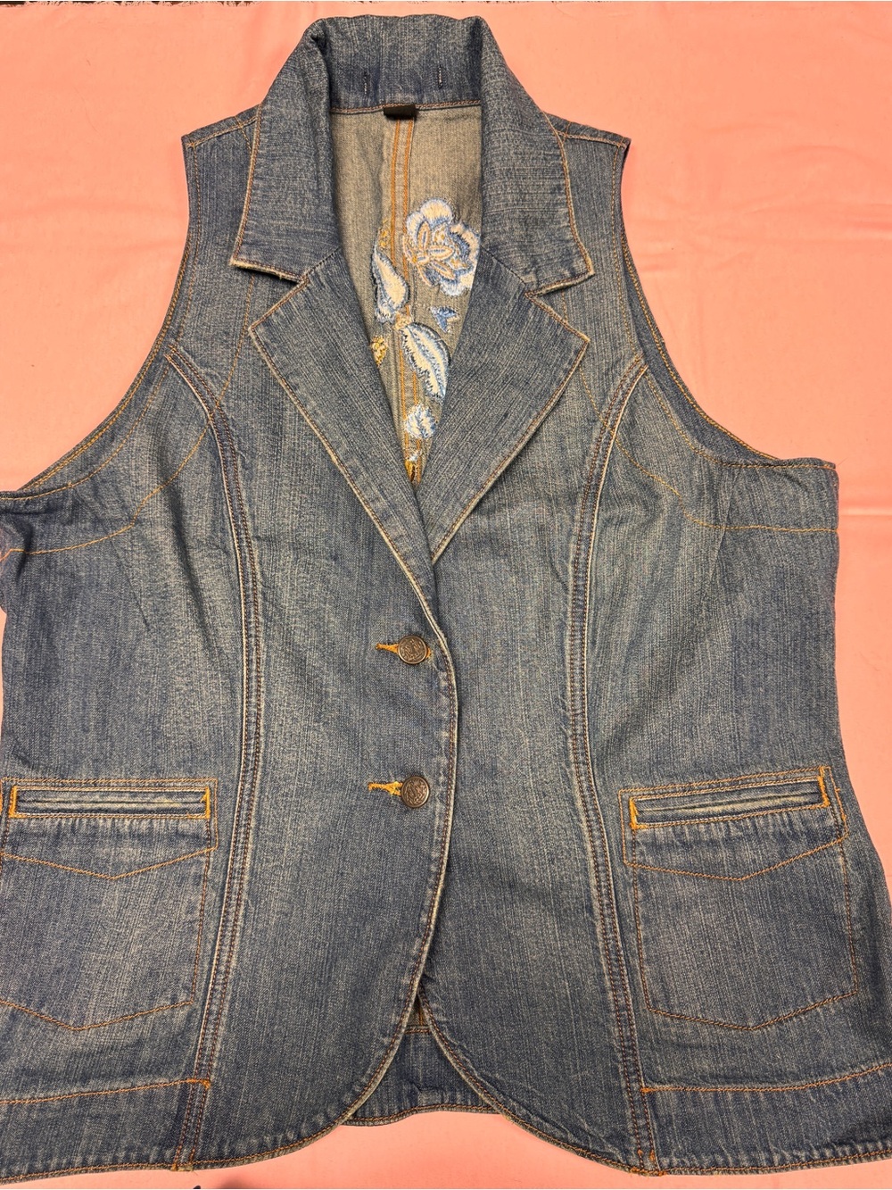 Denim Vest with Floral Lining - Blue